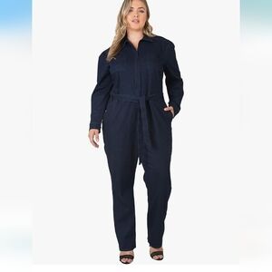 NWT STANDARDS & PRACTICES Women's Denim Belted Boiler Jumpsuit Size Small